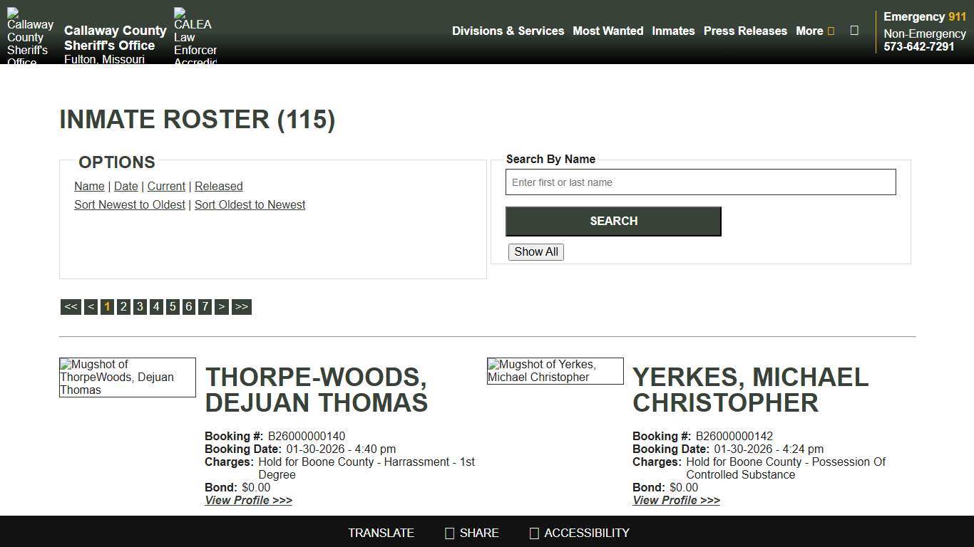 Inmate Roster - Current Inmates Booking Date Descending - Callaway County Sheriff's Office, Missouri