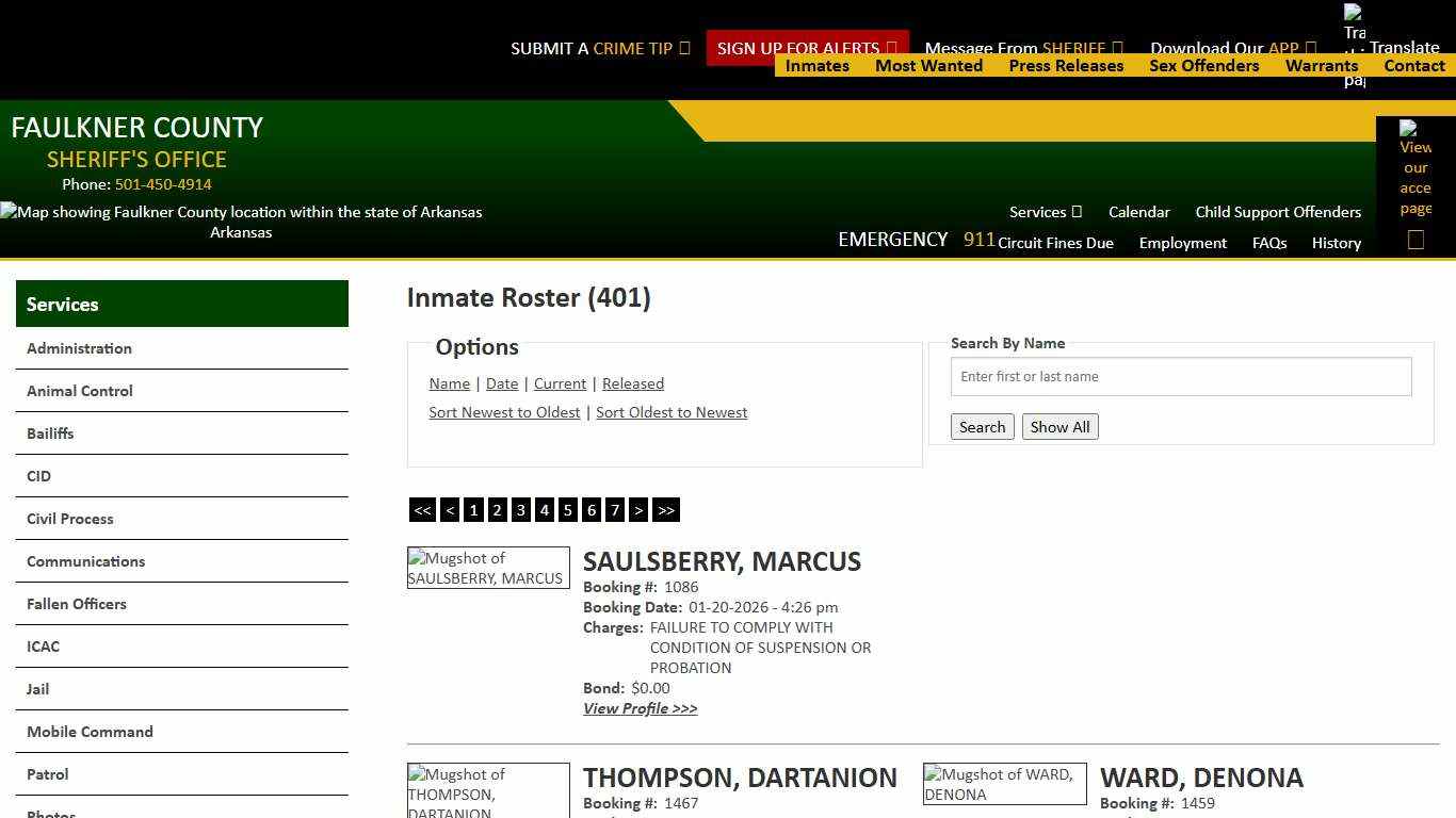Inmate Roster - Page 4.5 Current Inmates Booking Date Descending - Faulkner County Sheriff's Office
