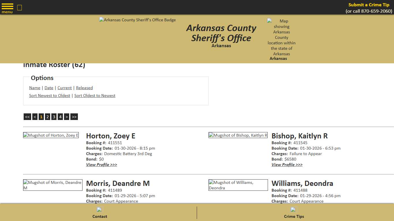 Inmate Roster - Current Inmates Booking Date Descending - Arkansas County Sheriff's Office, Arkansas